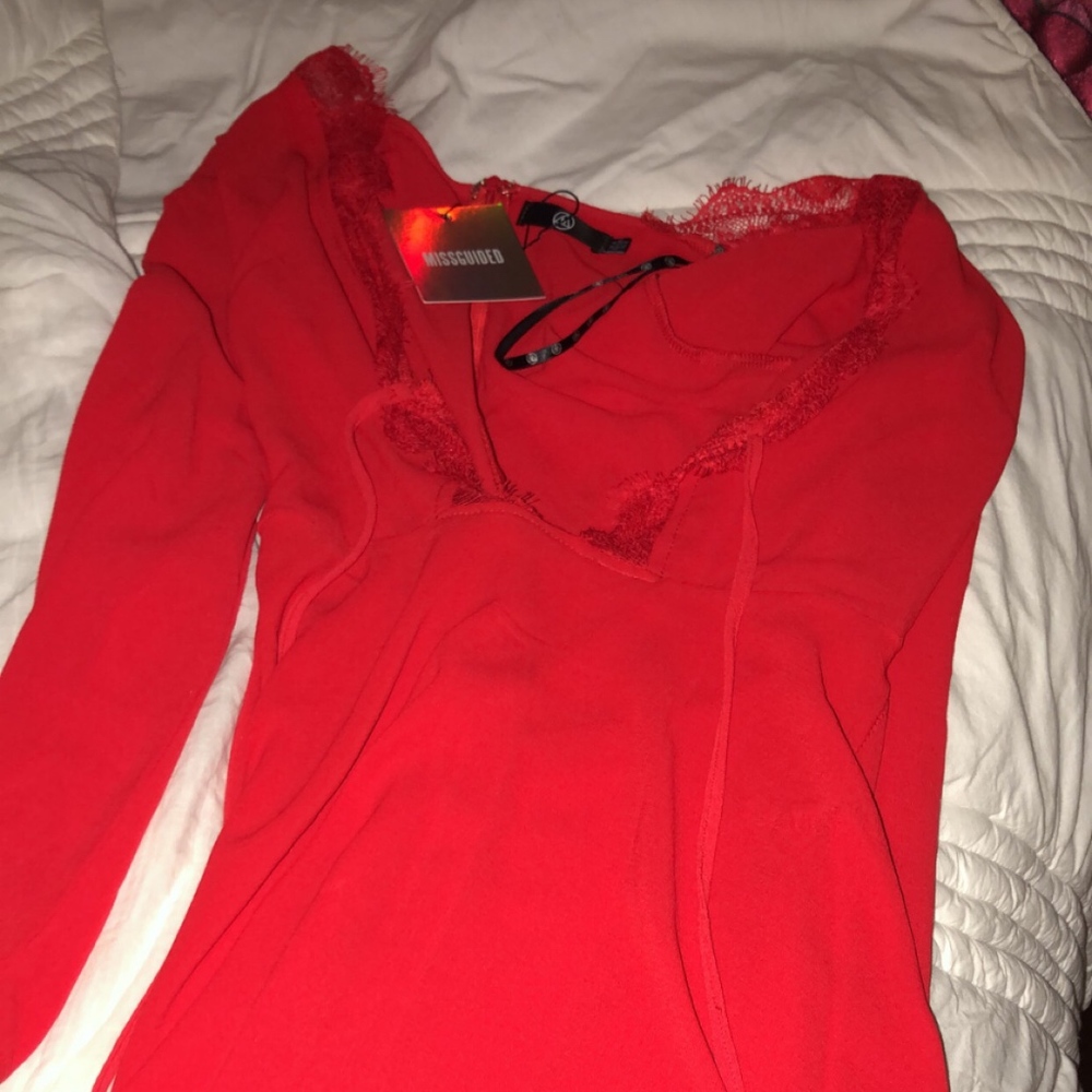 Red Lace Detail Tie Front Missguided Dress